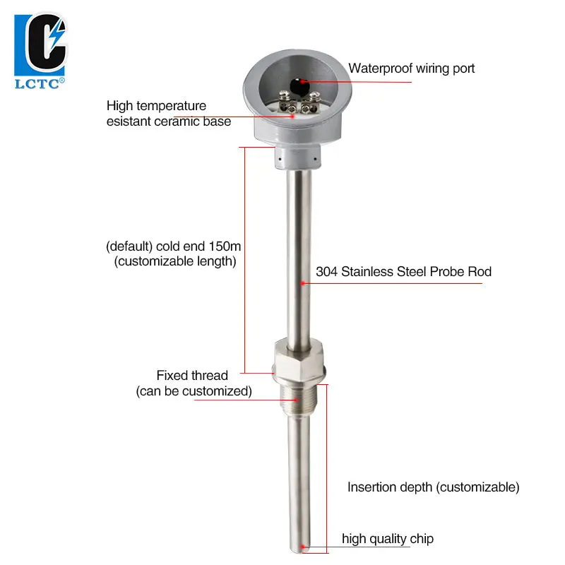 Armored Stainless Steel K Type Furnace Thermocouple WRN-130/230 High Temperature Temperature Probe Sensor