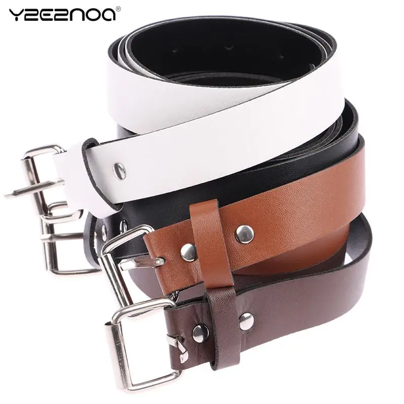 

1Pc 100CM Leather Belt Fashion Waist Belts Metal Buckle Waistband Pants Decorative Clothing Accesories Khaki Black White Brown