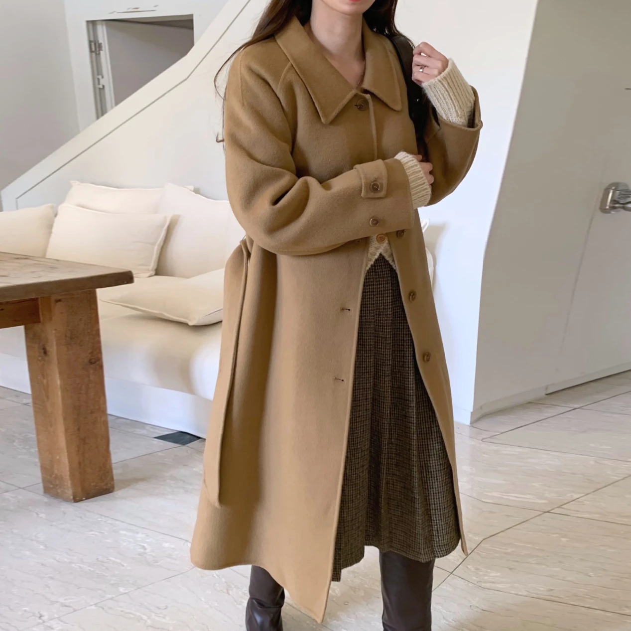 

Thickened Mid-length Women's Woolen Coat Korean Style 2024 Autumn Winter New Arrival Elegant Pattern Wool Blend Jacket Coats