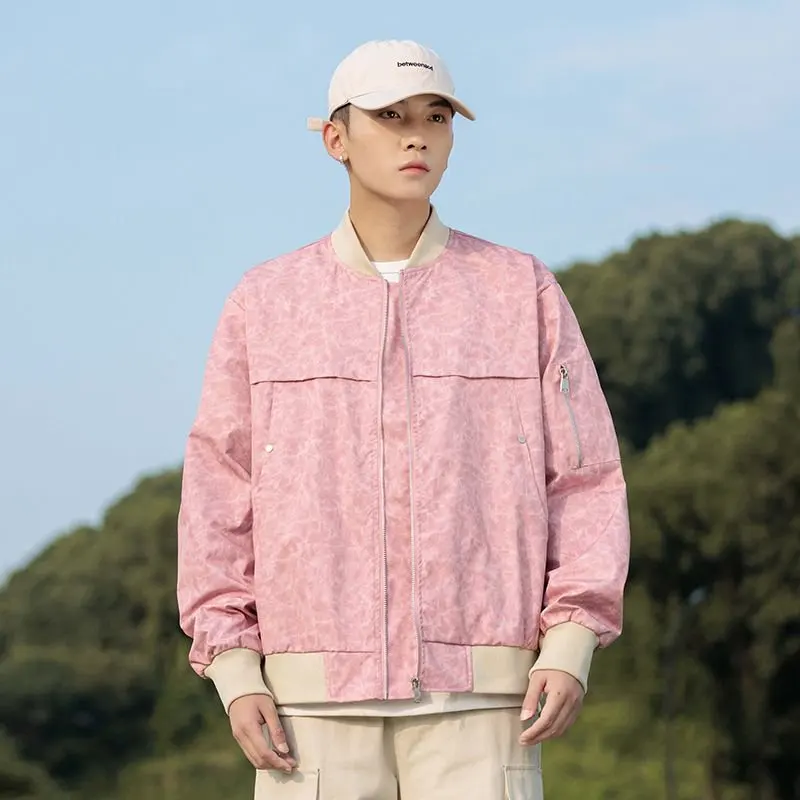Oversized Man 100% Polyester Bomber Jacket Fashion Dirty Blazer Autumn American Size Hip Hop Casual Zipper Coat Retro Streetwear