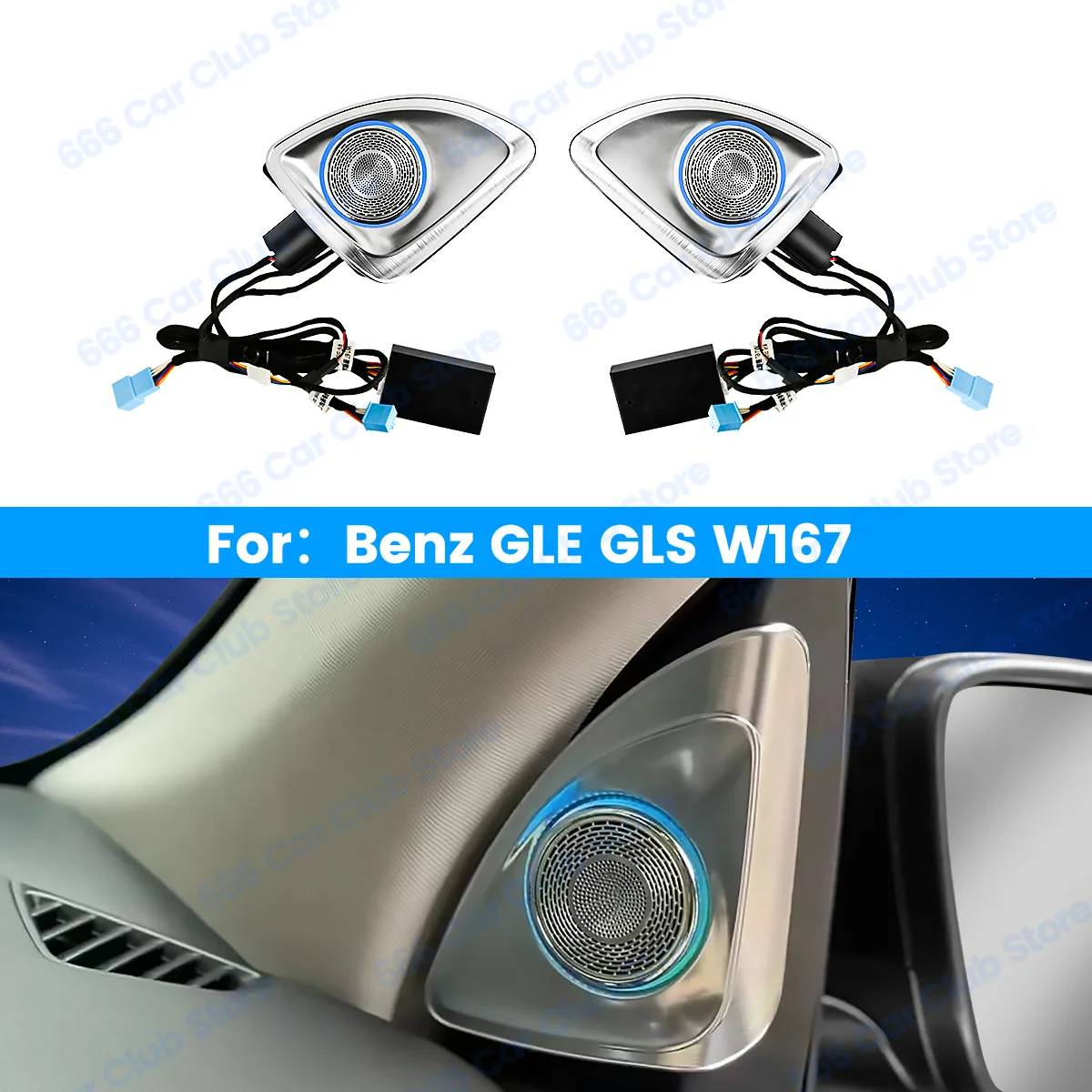 64colour 4D Rotating Tweeter For Mercedes Benz 2020+ W167 GLE GLS 450 LED Luminous Car Speaker Horn Refit Ambient light