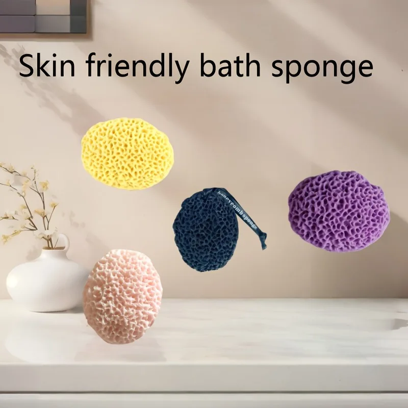 Honeycomb Bath Sponge, Skin-Friendly Exfoliating Sponge for Shower & Bath,Cleansing Sponge with Hanging Loop for Adults & Kids