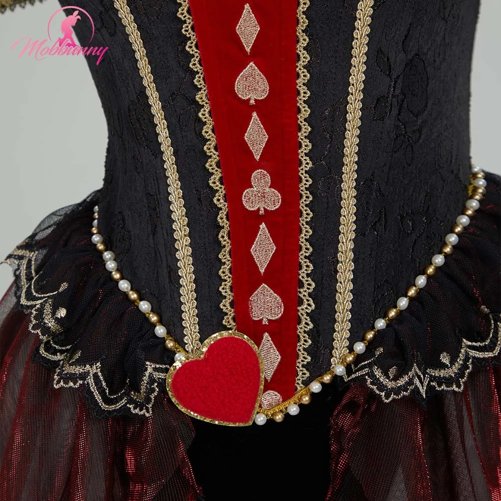 MOBBUNNY Queen Derivative Cosplay Costume Women Lingerie Bodysuit Gothic Vintage Style Heart Cutout Bodysuit with Gloves Crown