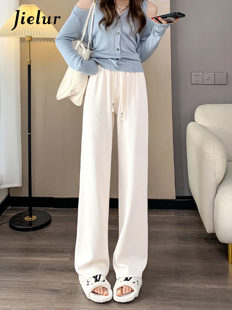 

Jielur Autumn New Solid Color Slim Pants Woman Simple Basic Casual Loose Pants Female White Pink Street Straight Leg Pants Women