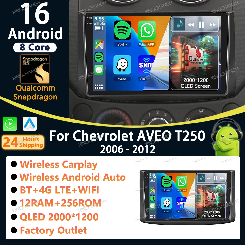 Radio para Auto con Android 16 para Chevrolet AVEO T250 2006-2012, Unidad Principal, Panel de Audio, 2 DIN, Accesorios, Reproductor Estéreo, Video DIN