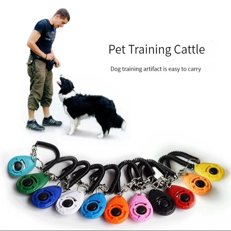 Clicker de entrenamiento para perros y gatos, entrenador de plástico para perros nuevos, pulsera ajustable auxiliar portátil, llavero con sonido, suministros para perros