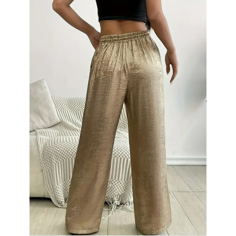 European American Cross-border Women Clothing Spring Summer New Fashion Drawstring Gold-embossed Sequined Straight-leg Trousers