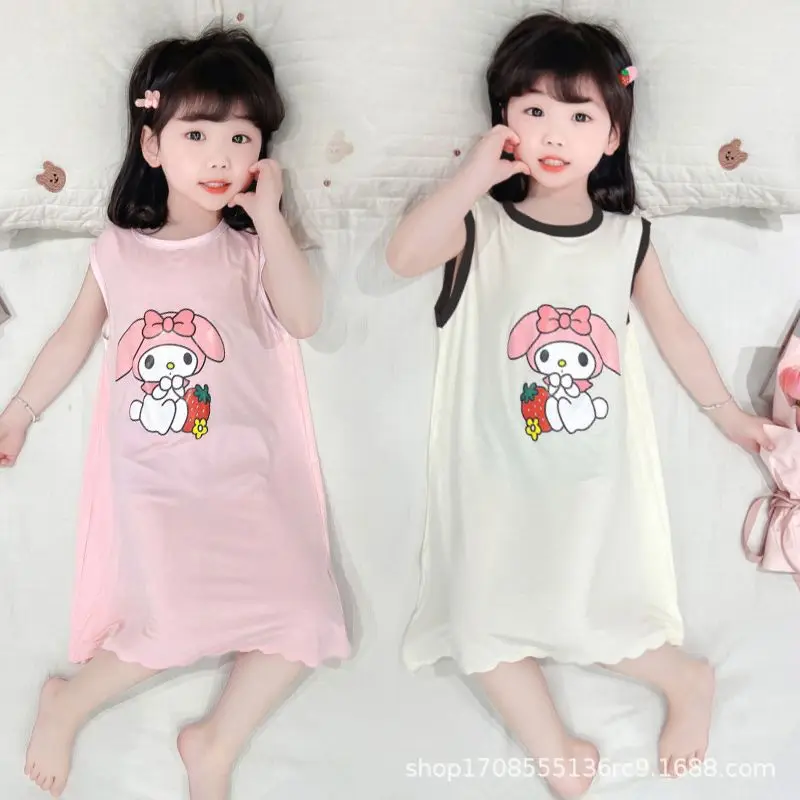 

Anime Kuromi My Melody Children's Pajamas Dress New Summer Cartoon Kids Lace Short Sleeve Thin Sleepwear Girl Homewear Gift