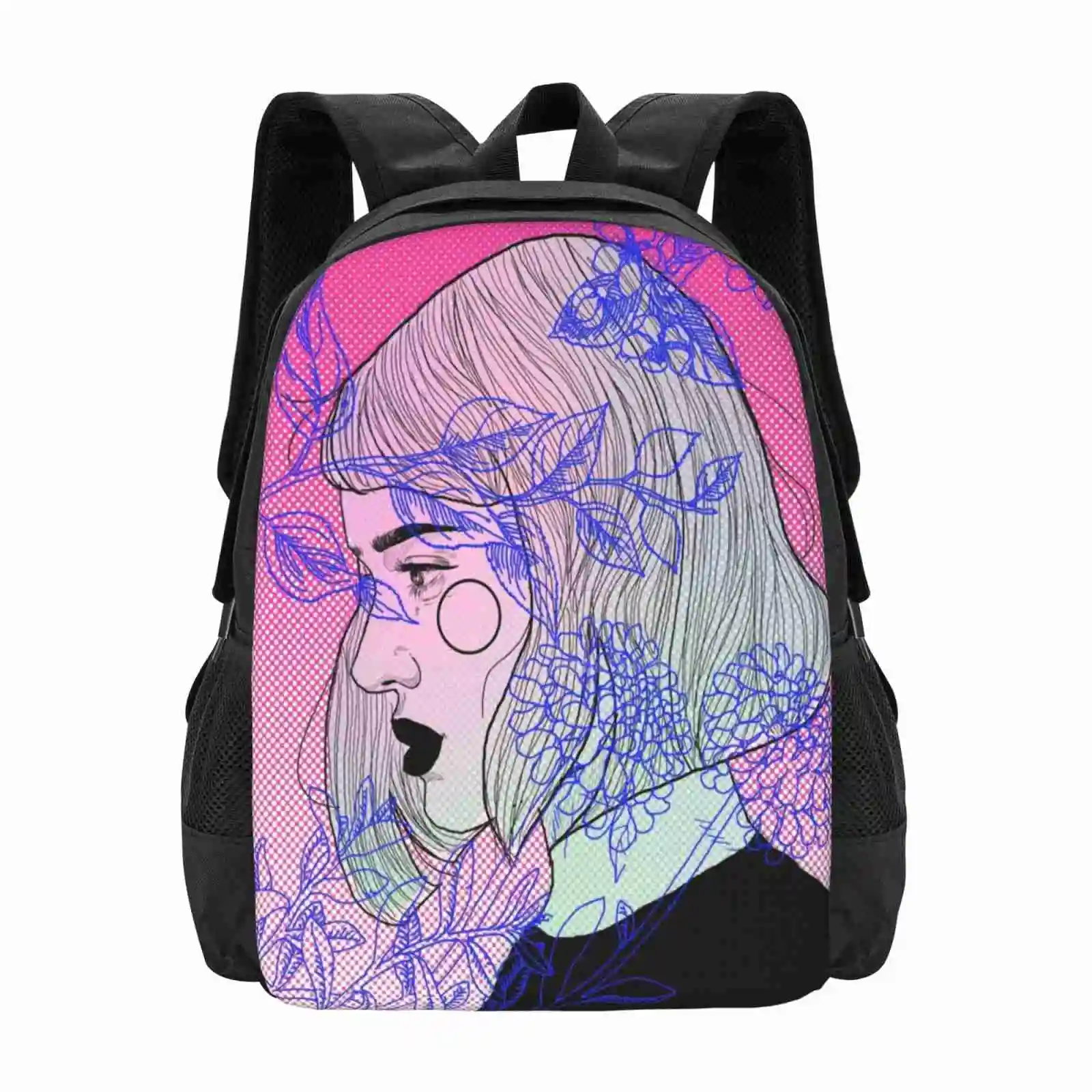 Impaciente-Mochila Neon Pop Art Rosa para Estudante, 3D Print, Surrealismo, Retrato de Menina, Tumblr Cool, Amor Hipster