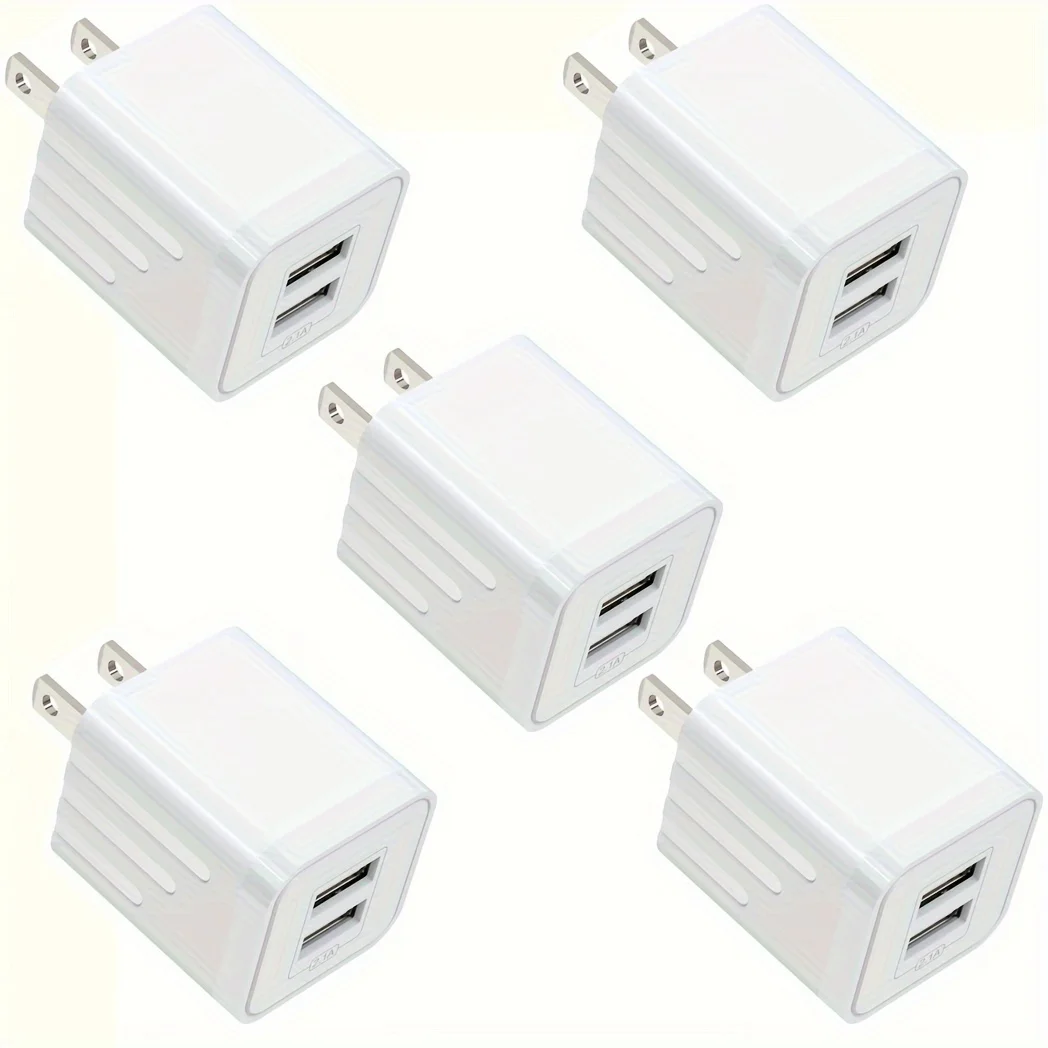 2.1A Dual USB Port Cube Power Plug Adapter Fast Phone Charger Block Charging Box Brick Suitable for iPhone 16/15/15 Pro Max/14