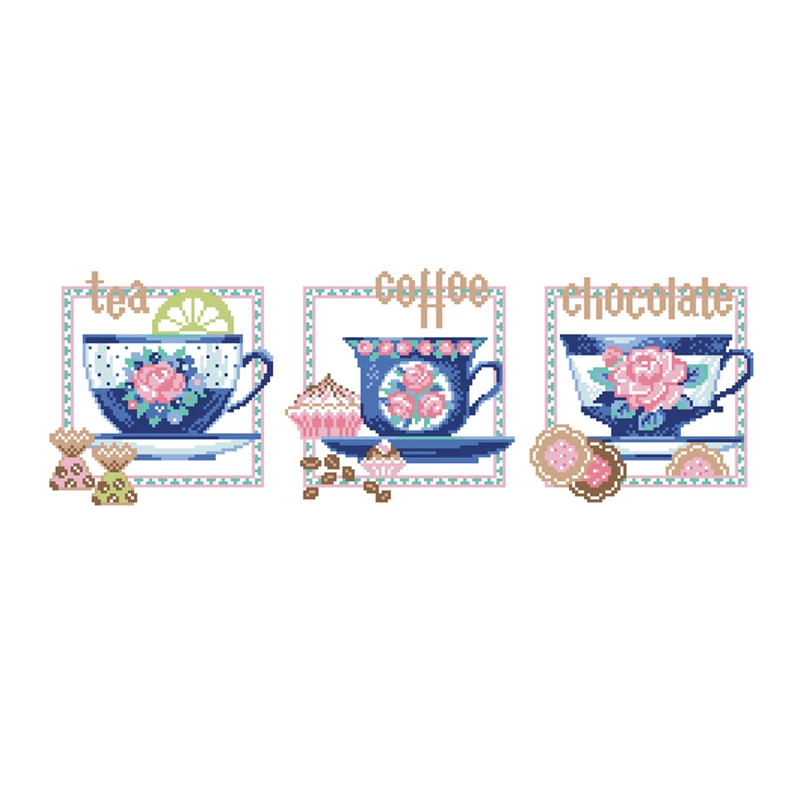 Tea coffee chocolate cross stitch kit pattern design 18ct 14ct 11ct unprint canvas embroidery DIY needlework