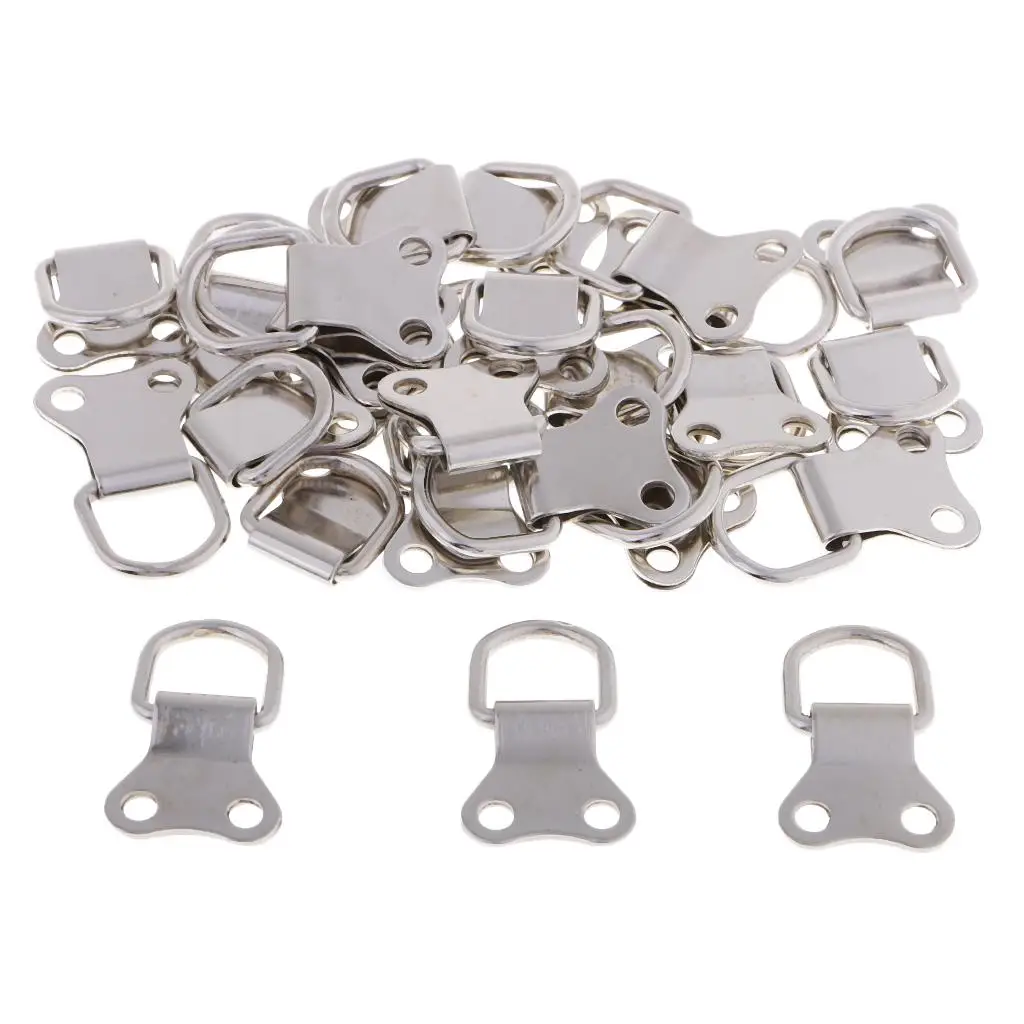 25 Pieces/Pack Solid D-Ring Hanging Hooks for Photo Frame, Home Decoration (2 Holes without Screws)