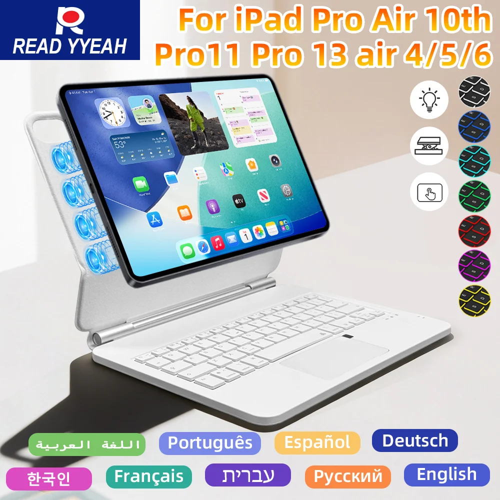 

READYYEAH Smart Magic Keyboard With iPad Case For iPad Air 4 5 2024 Air11 Air6 2025 Air11 Air 7 2018-2022 Pro 11 Magnetic Cover