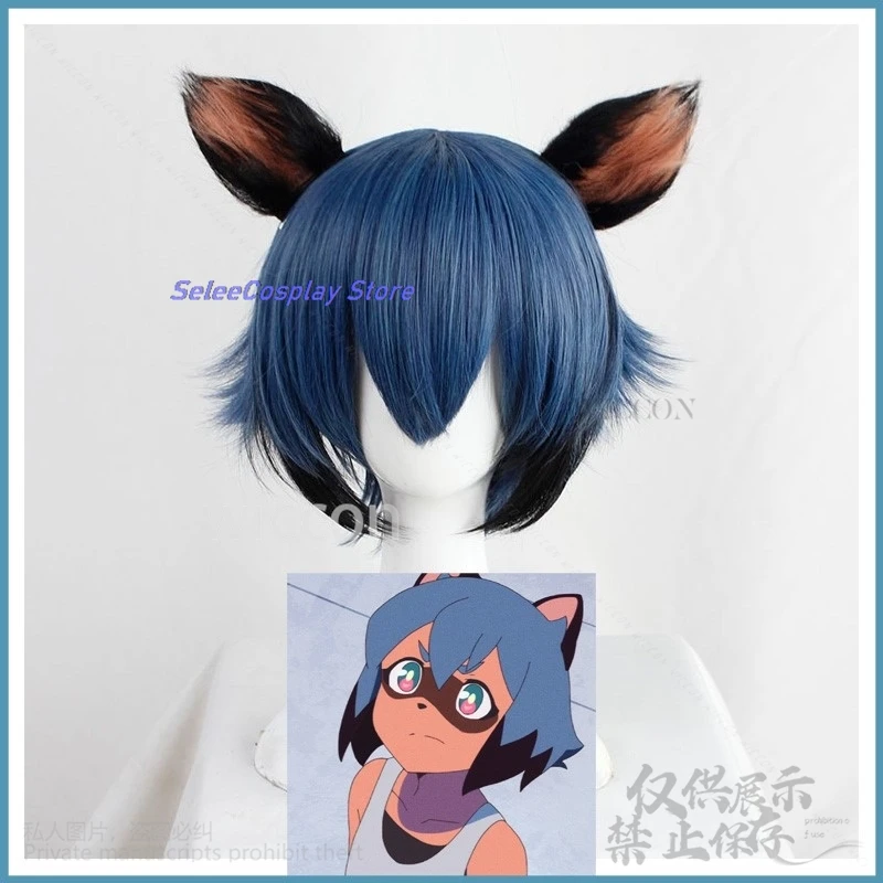 Anime Movie Kagemori Michiru Cosplay BNA Furry Wig Earwear Blue Short Hair Synthetic BRAND NEW ANIMAL Halloween Xmas Role Play