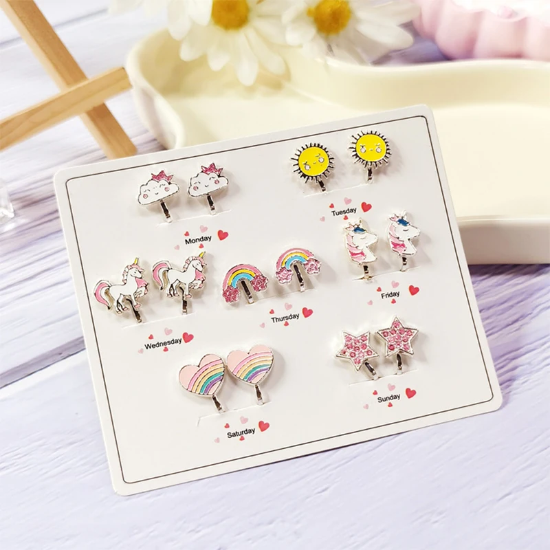 Cute Unicorn Mermaid Resin Clips on Earrings for Girls No Piercing Kid Christmas Gift Jewelry