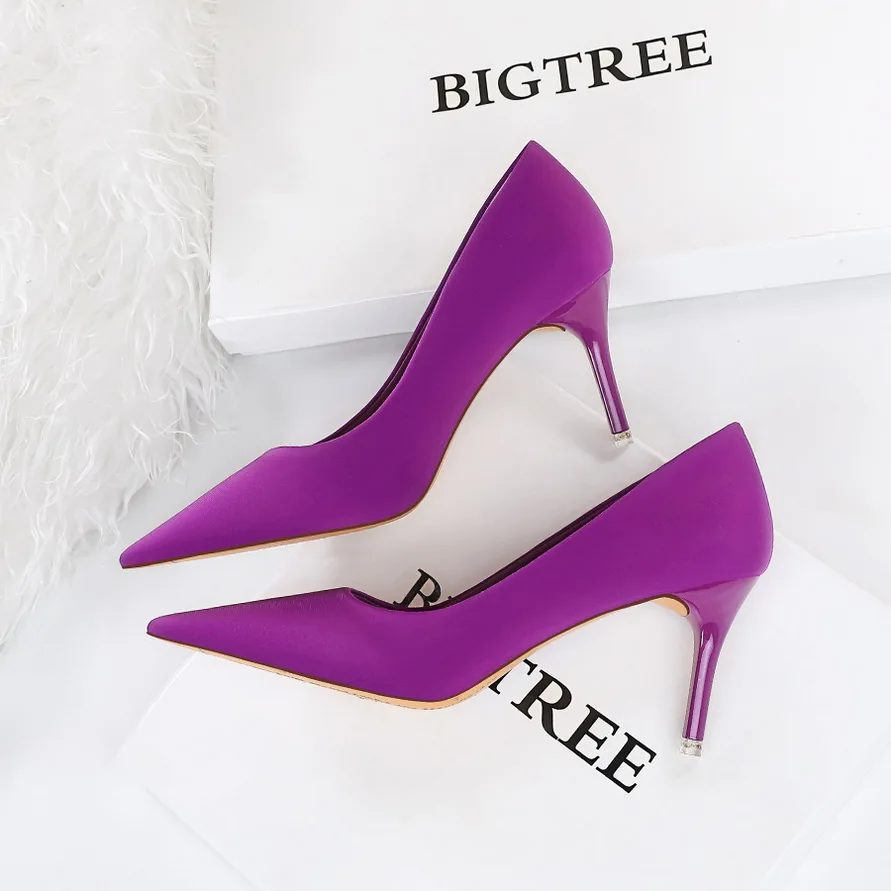 BIGTREE Shoes Satin Women Pumps 2025 New Purple High Heels Fashion Women Shoes Stiletto Luxury Noble Party Shoes Women Heels view 2