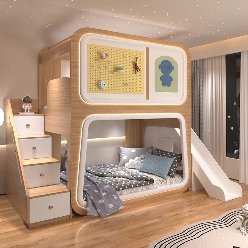 Children's bed up and down bed, same width double hole board, space bed