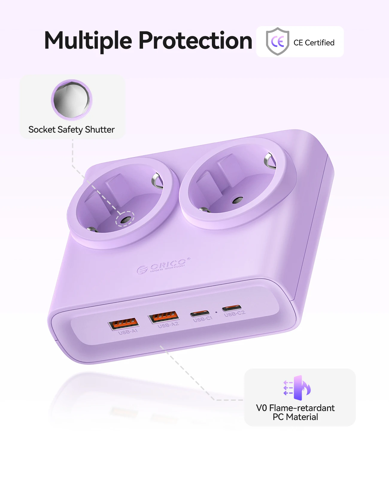 ORICO 25W Desktop Power Strip with 2 Type-C & USB-A Ports