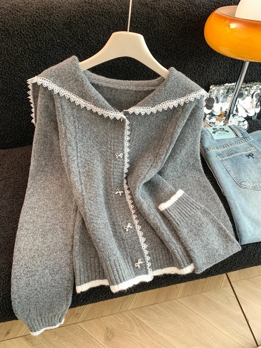 Thiened maglione cardigan aperto con colletto viola lavorato a maglia da donna autunno inverno Faion Lazy Sle Girls caldo lungo Sve Top