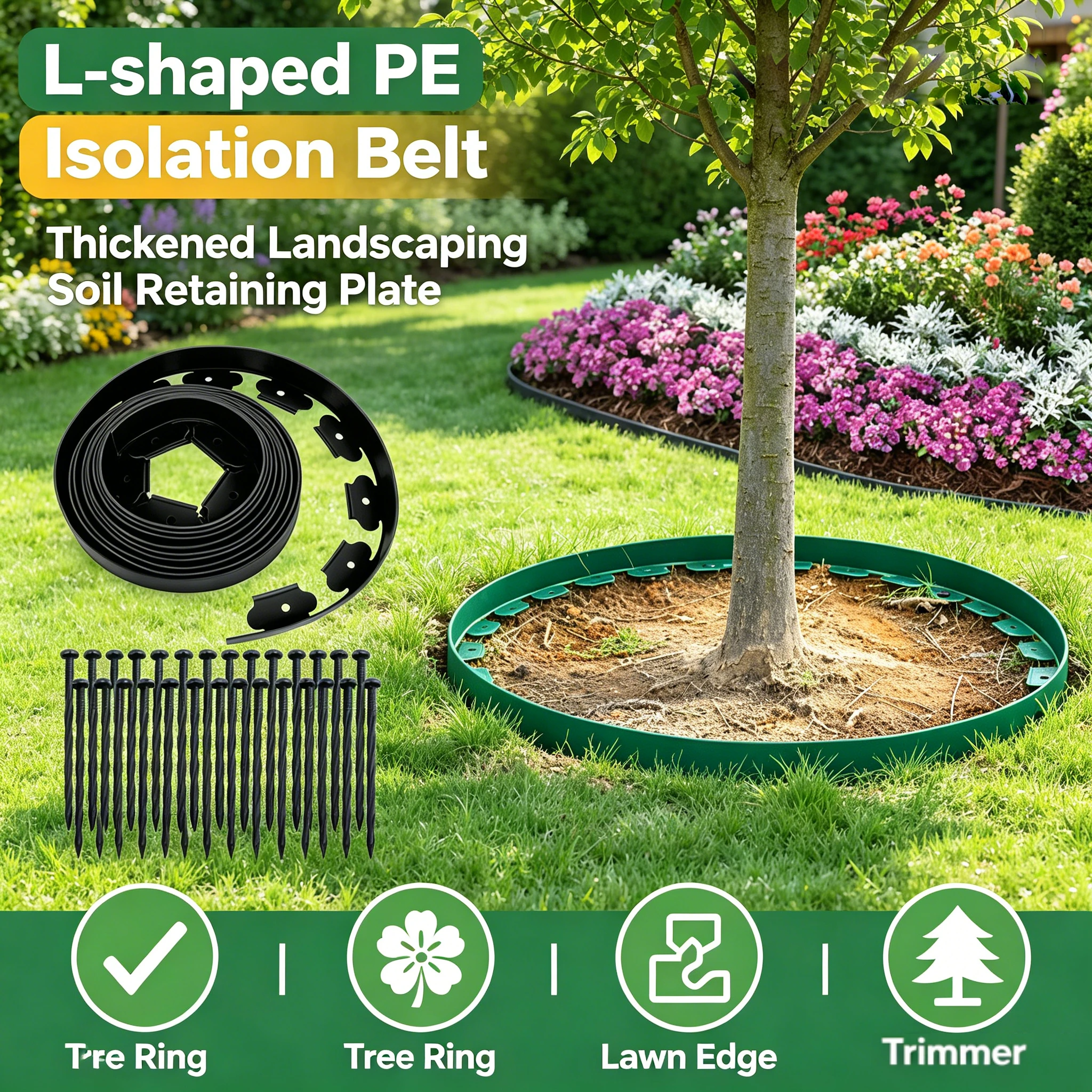 10M Plastic Edging Border Flexible Lawn Edging Kit with 30Pcs Stakes Landscape Edging Border Kit for Garden Flower Beds Pavement