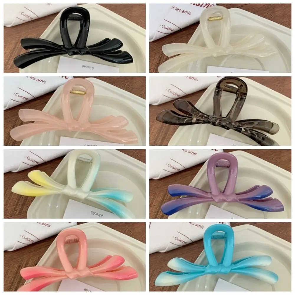 Jelly Color Bow Hair Claw Fresh Grab Clip Plastic Large Shark Clip Headwear Korean Style Bowknot Hair Clip Girl