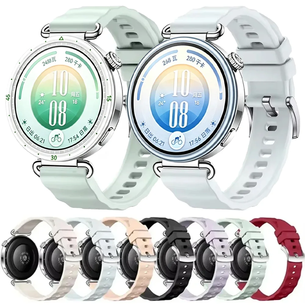18mm Wave Silicone Strap For Huawei Watch GT7-6-5-4 41mm Adjustable Wristband For Huawei GT5 Pro 42mm Oneplus Watch 3 43mm Belt