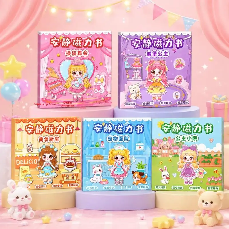 Hot Sale Magnetic Princess Quiet Book With Reusable Stickers Precut Design For Little Girls Home Travel Play Educational Toy view 3