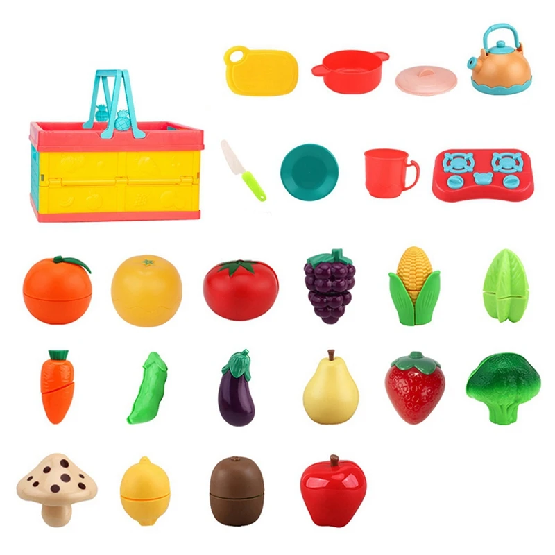 Frutas y verduras para niños, juguetes para cortar y jugar, casa de juegos, juguetes de cocina de simulación, juego de 25 piezas adecuado para niños