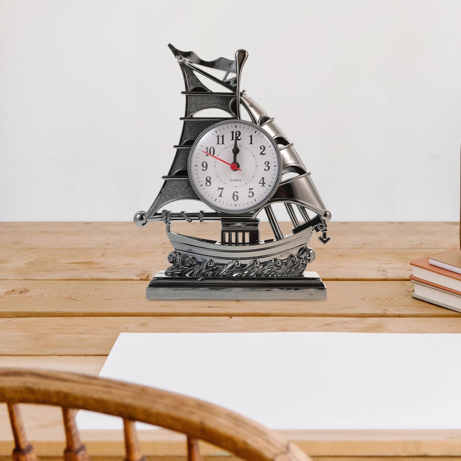 

Sailing Alarm Clock Mediterranean Style Plastic Creative Desk Clock Vintage Color Silent Bedroom Living Room Kitchen Ornament