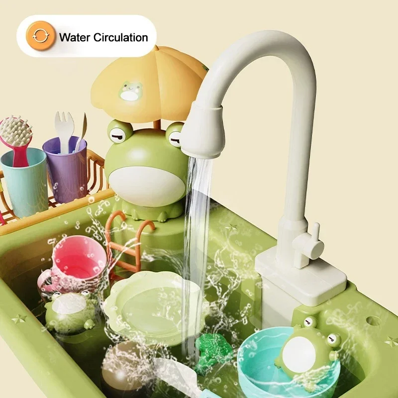 Children's Pretend Play Game Electric Dishwasher Toy Duck Ing Water Kid Vegetable Sink Kitchen Toys Shower Nozzle House