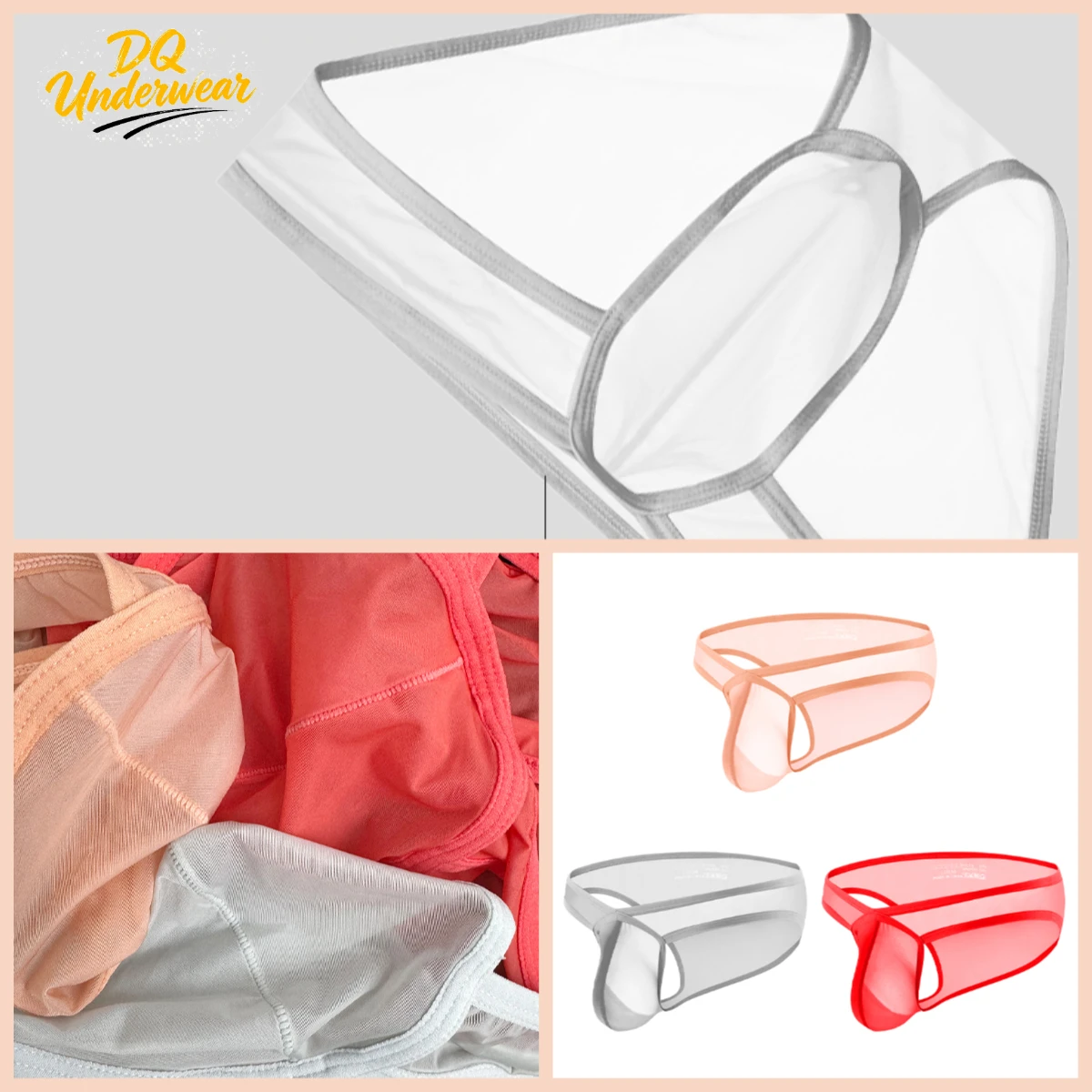 1PCS Fashion See Through Mesh Male Briefs Elastic Waist Soft Stretch Daily Bikini Underpants AD709
