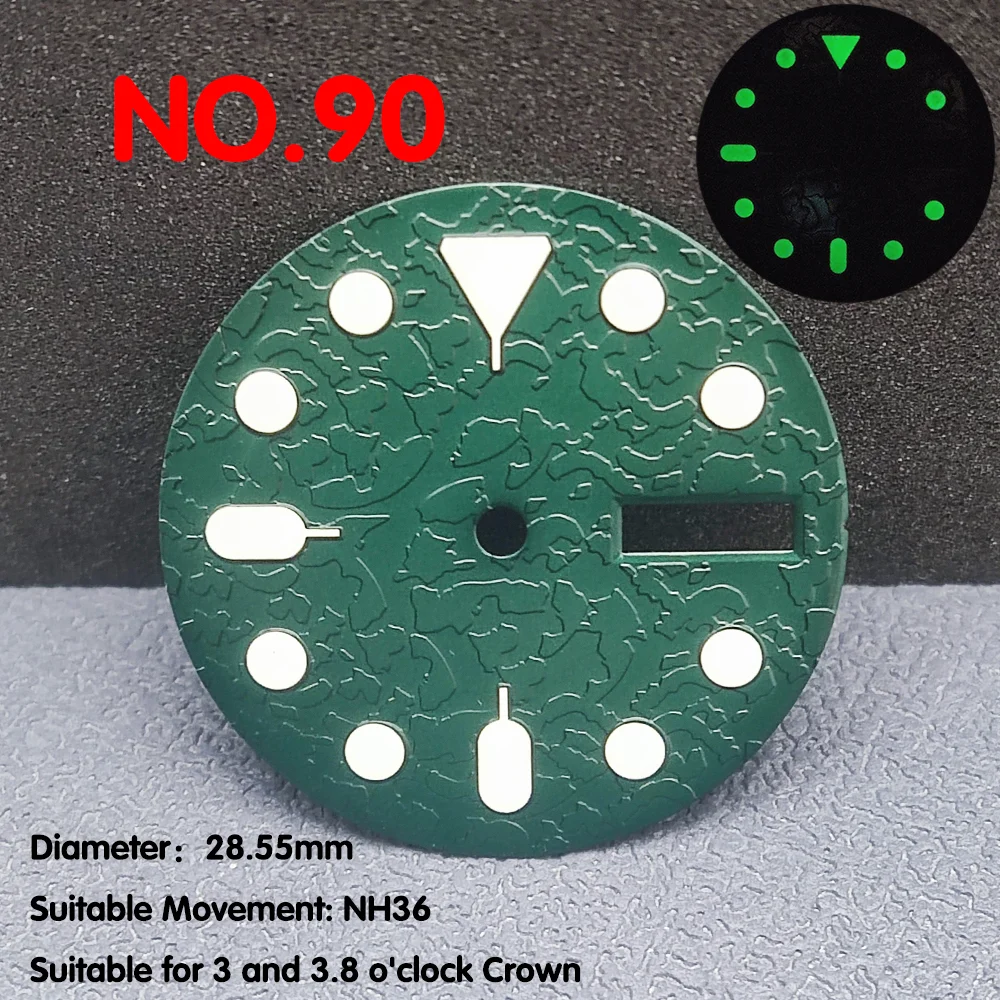 Único calendário Watch Dial adequado para NH35 NH36, relógio luminoso, ondinha de água, espelho, fosco, 28,6 milímetros
