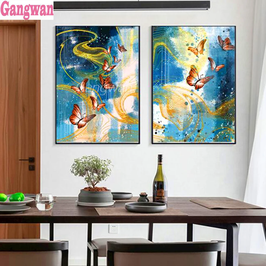 Diamond Painting Butterfly Diamond Mosaic abstract art Cross Stitch Handmade Rhinestones Pictures Full Display 2 pcs Home Decor