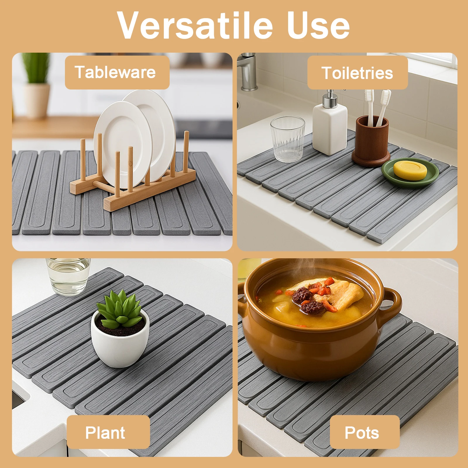 Kieselgur-Schalen-Trocknungsmatte für die Küchentheke, faltbare, umweltfreundliche, schnell trocknende, wasserabsorbierende Matte für Teller, Tassen – Detail 3