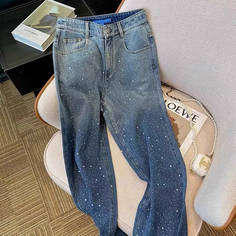 Moda cintura alta perna reta jeans feminino primavera 2025 novo sle americano high street calças de perna larga casual wear