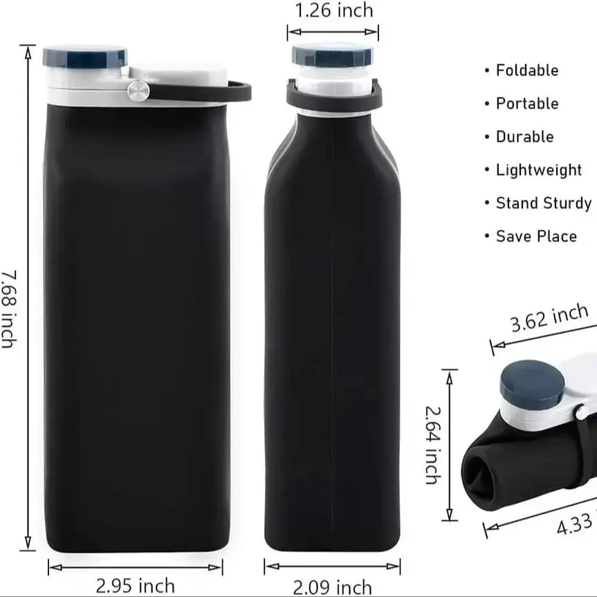 Collapsible Water Bottle BPA Free - Foldable Water Bottle for Travel Sports Bottles with Triple Leak Proof Lightweight 20oz