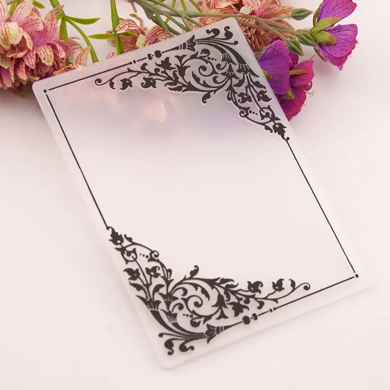 3D Embossed Folder for DIY Relief Craft Making Corner Flower Pattern Background Card Scrapbooking Stamp Metal Cutting Die