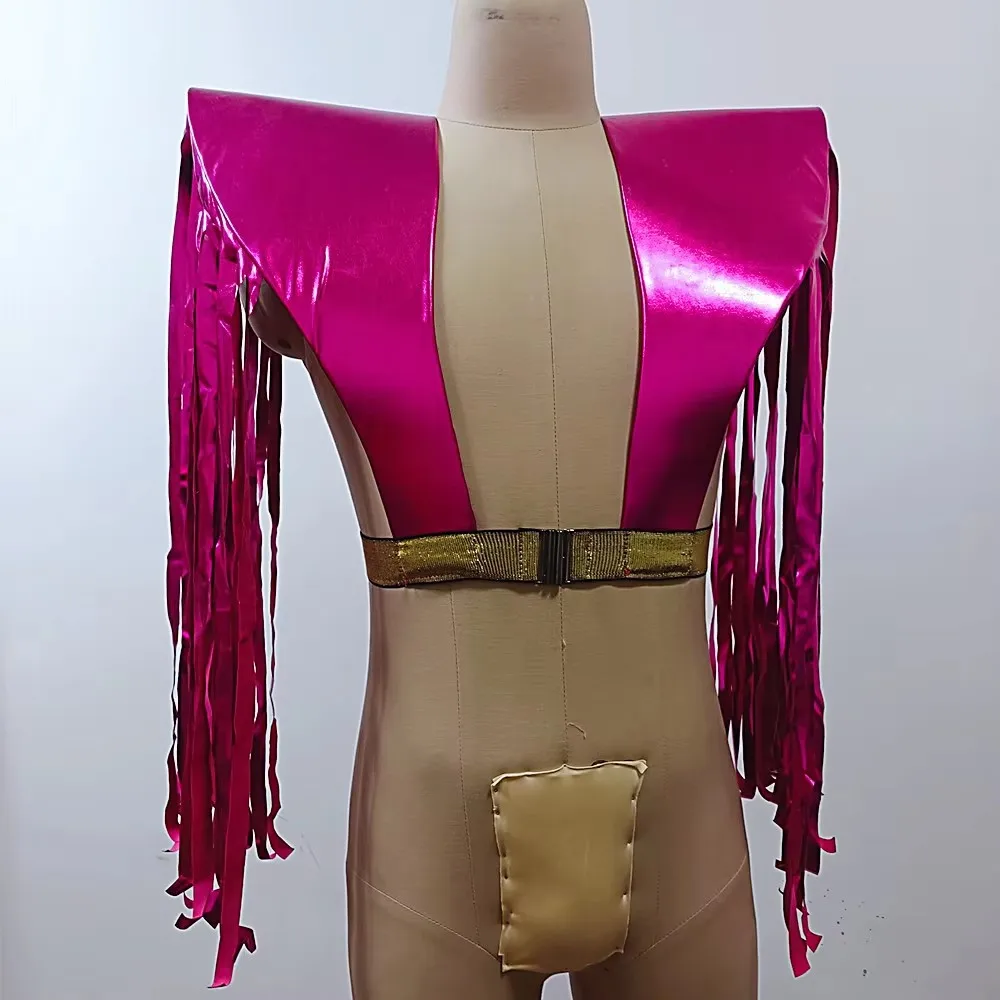 Unisex Fringe Armor Vest with Tassel Shoulder Pads DJ Gogo Performance Stage Accessories Singer Dance Halloween Cosplay Costume