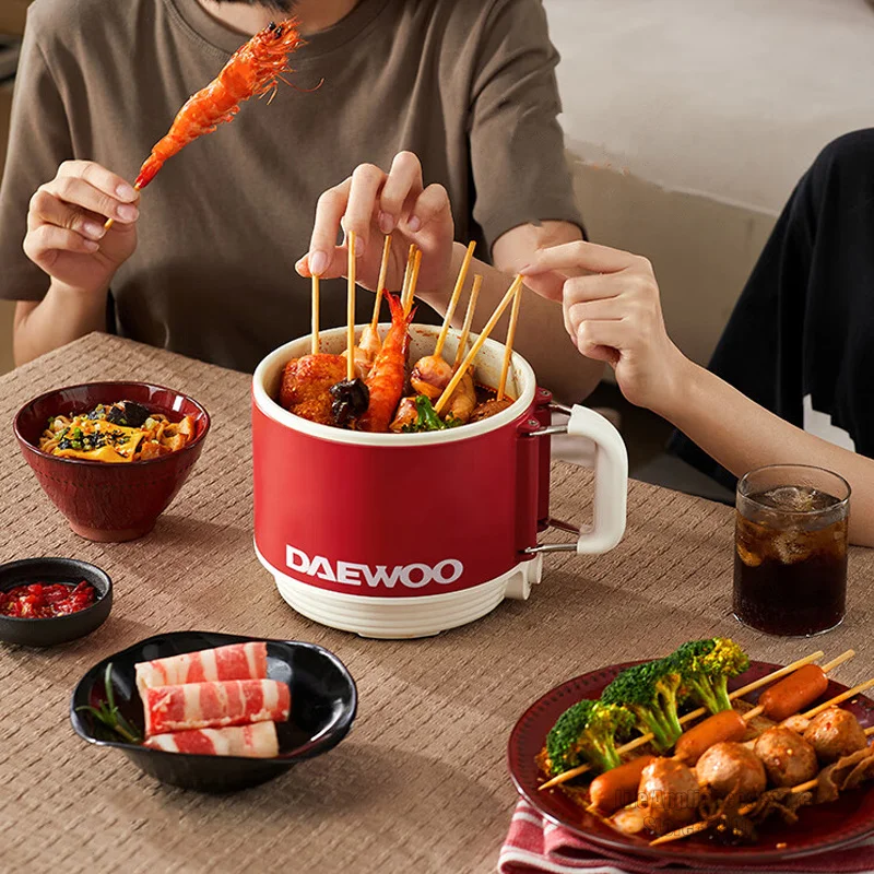 DAEWOO Portable Electric Cooker 1.6L Multifunction Cooking Rice Porridge Noodles Cooker Mini Hot Pot Non-stick Liner