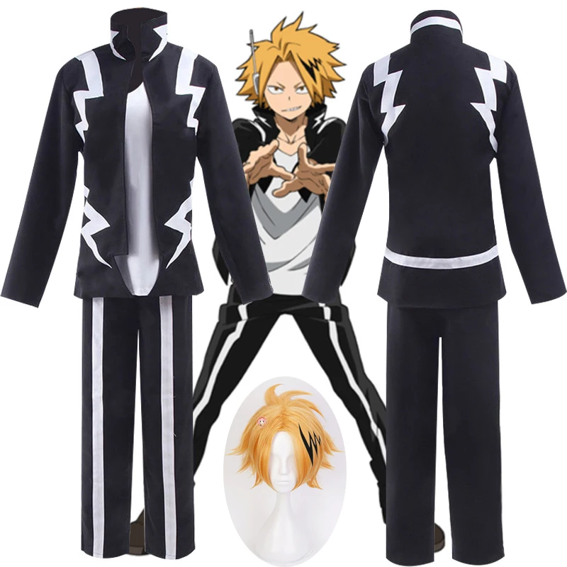 My Hero Academia Cos Kaminari Denki Cosplay Costume Anime Mens Everyday Uniforms Halloween Clothes Wig