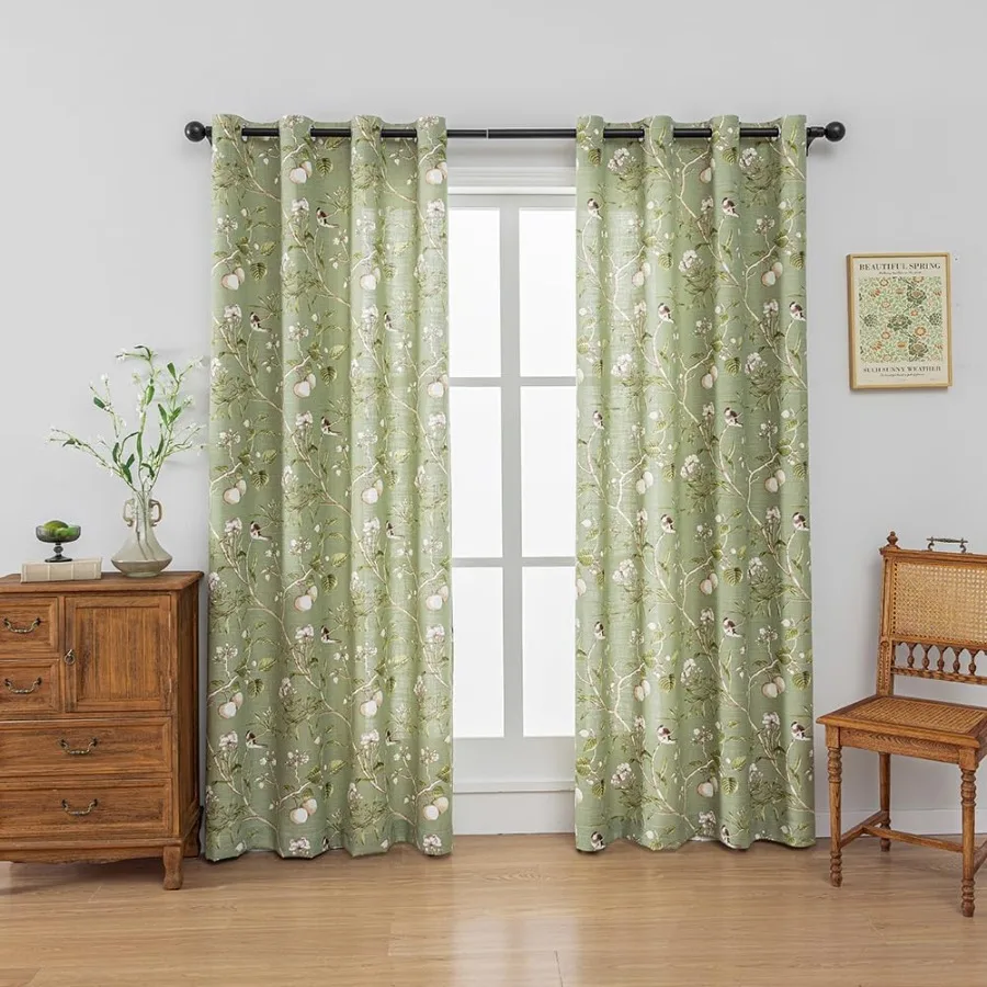 

Farmhouse Birds Design HalfBlackout Curtains 84 Inch Long for Bedroom Living Room Fruit Tree Pattern Extra Wide Window Curtains