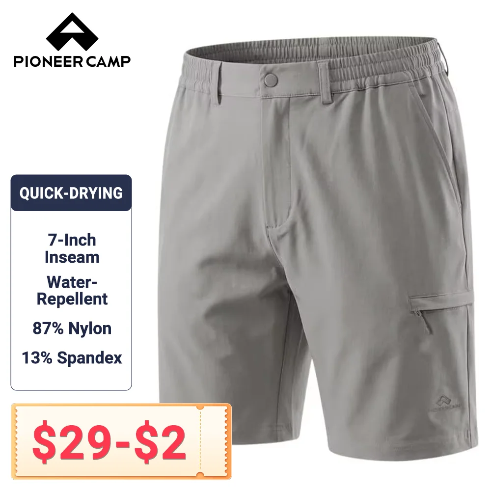 Pioneer Camp Men's Functional Durable Water-Repellent Outdoor Shorts with Stretch Comfort Waistband and Secure Side Zip Pocket