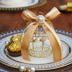 Wedding Metal Birdcage Gift boxes with Pearl Bow Chocolate Favor Packaging Party Supplies Birthday Party Decorations