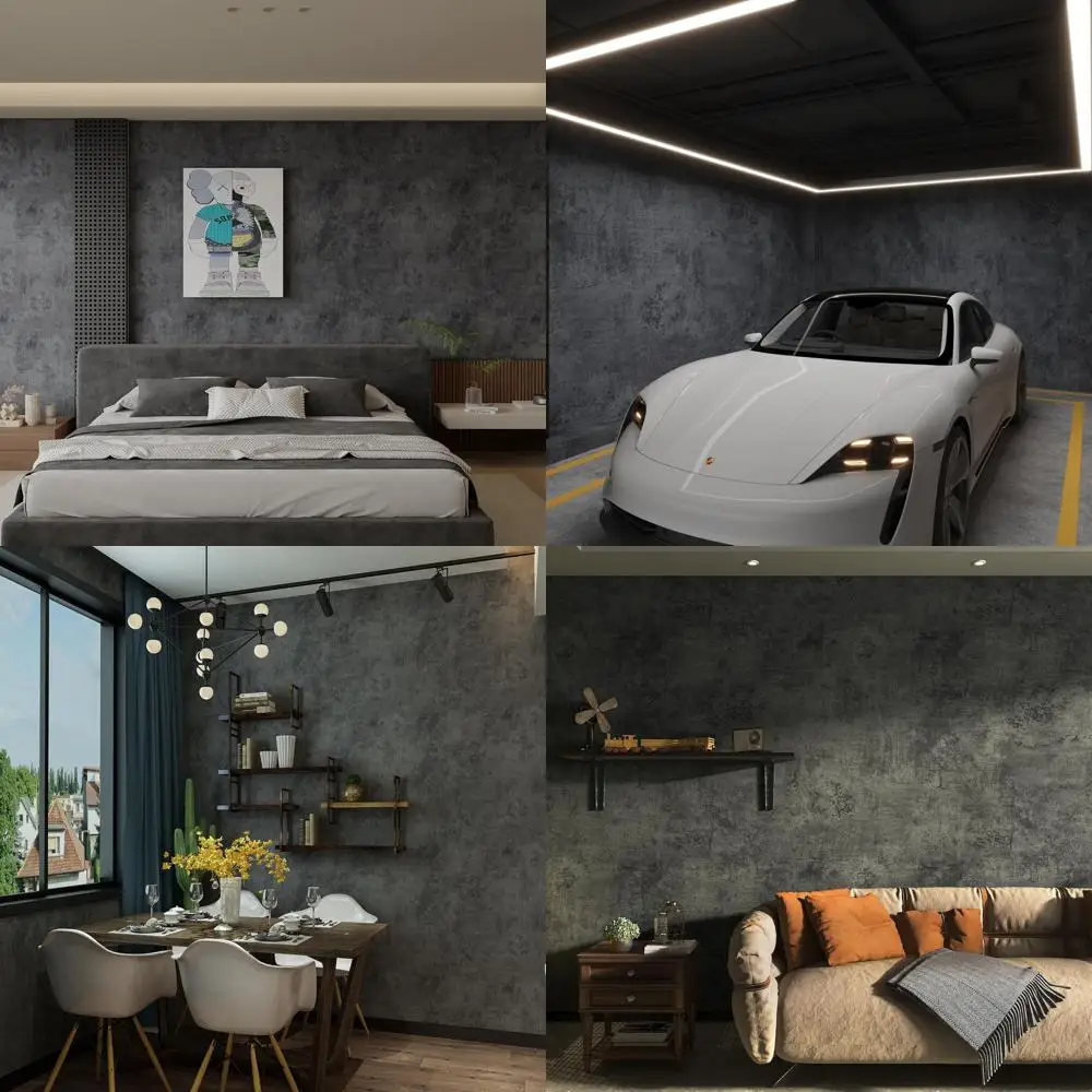 

24 x 59 Dark Blue Grey Extra Thick Peel and Stick Concrete Wallpaper for Home and Office Walls