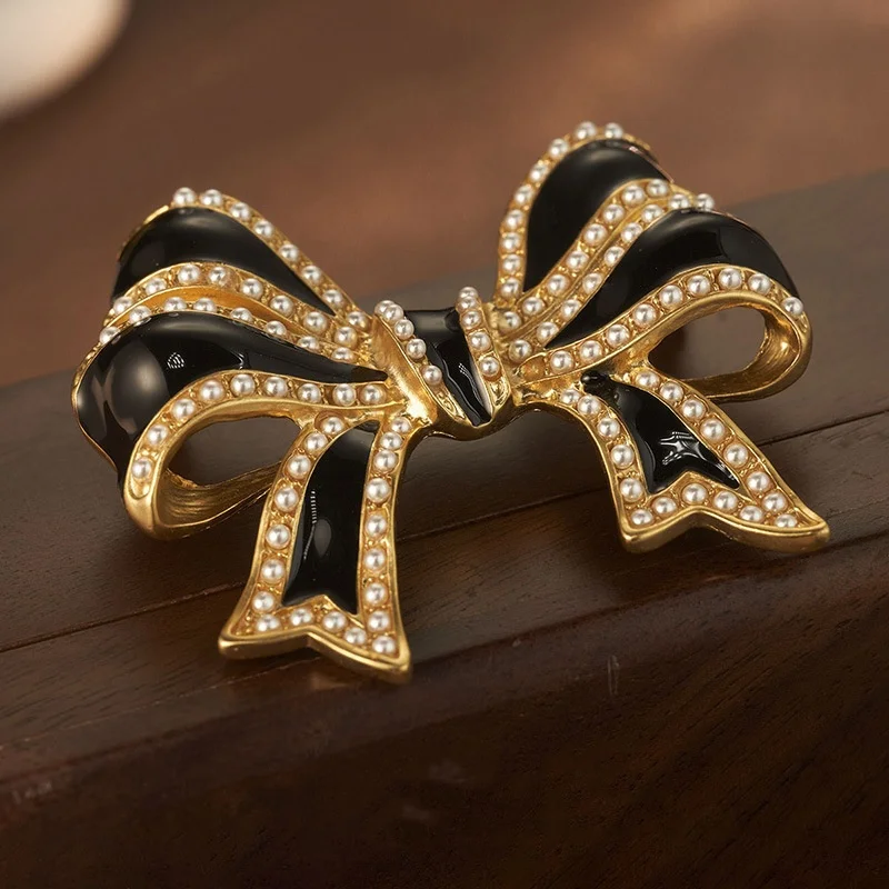 Ladies Jewellery Fashion Retro Senior Sense of Antique Bow Brooch Exquisite Temperament Banquet Party Dress Bag Accessories