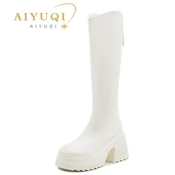 AIYUQI High Heel Boots Women Autumn 2026 New Genuine Leather Platform Boots Women Skinny Leg 10cm Heel High Female Rider Boots