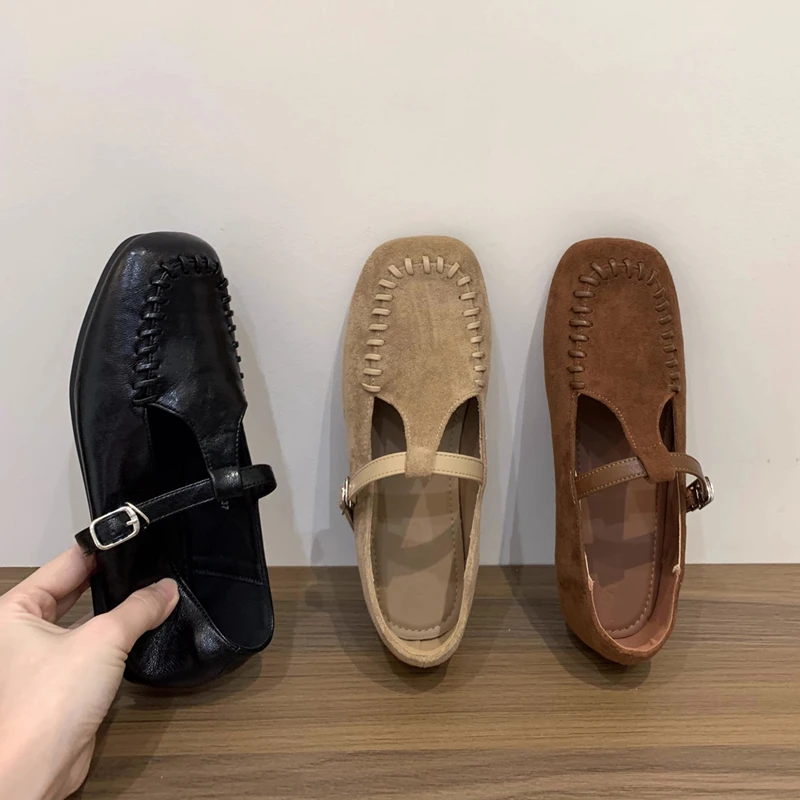 

SUOJIALUN 2025 Autumn New Brand Women Flat Shoes Fashion Square Toe Slip On Mary Jane Shoes Soft Flat Heel Dress Single Shoes