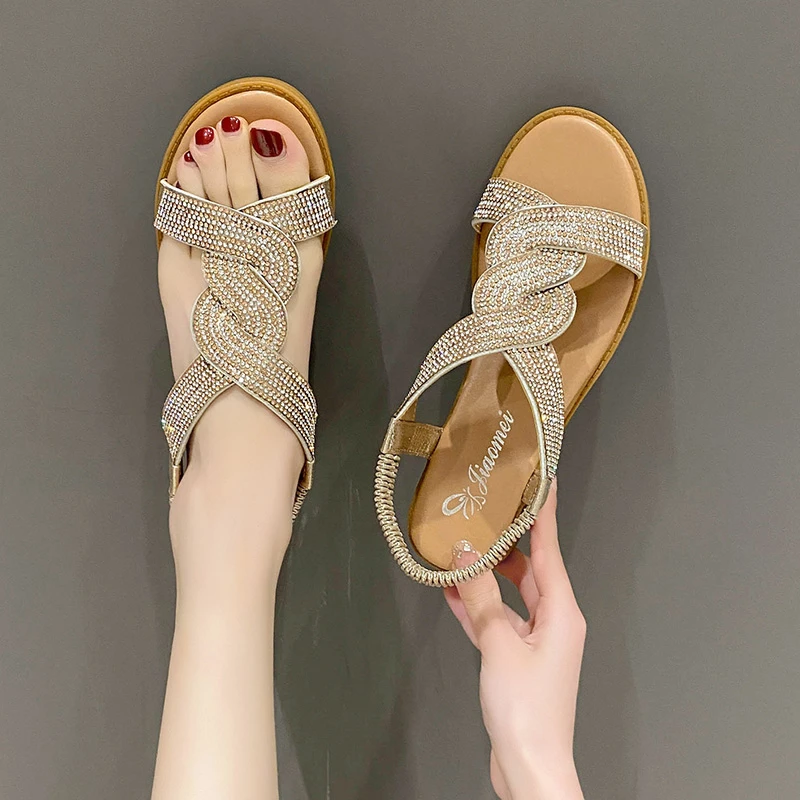 2024 Summer New Designer Platform Sandals Women Fashion Casual Roman Shoes Female Solid Color Crystal Sandalias Mujer