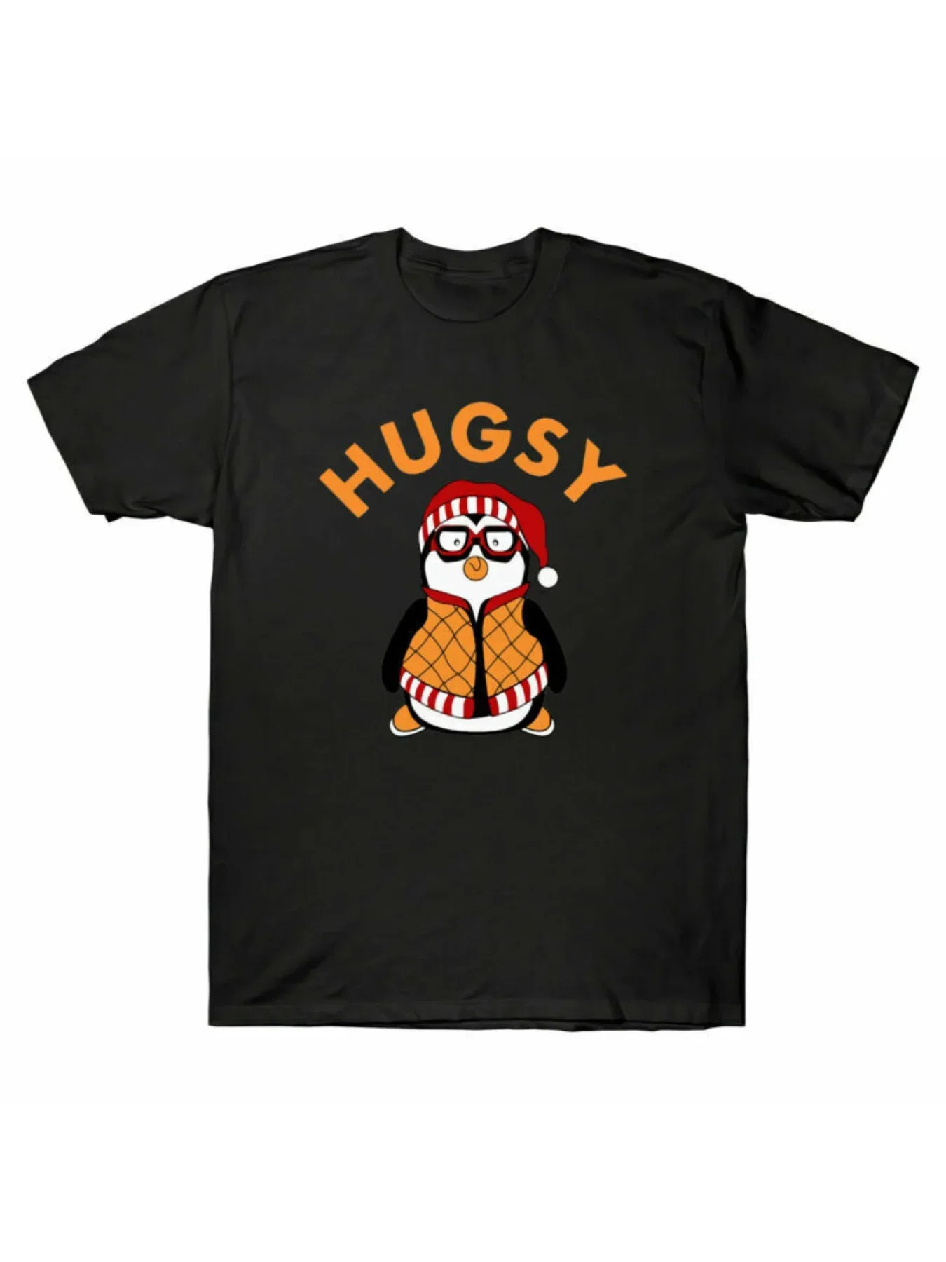 New 1pc, Men's Husy Joey's Friend Penguin Graphic T-Shirt - Black T-Shirt with Orange and White Print, Casual Crew Neck Short Sl