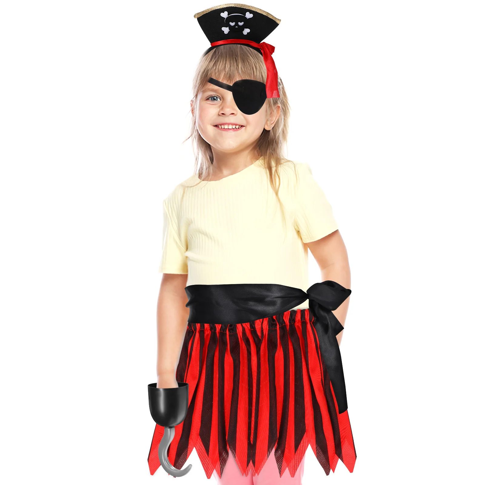 

1 Set Girls Pirate Costume Set For Halloween Role Play Party Kids Pirate Dress Up Outfit With Eye Patch Hat Hook Accessory For